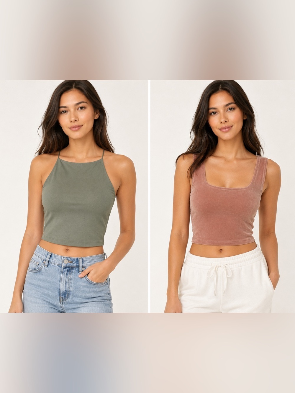 Forever 21 Sage Green Tank Top/ VELVET CROP TANK (S)